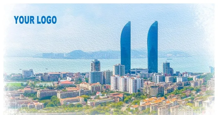 手绘油画福建厦门城市天际线海报图片(1920x1080)psd模版下载