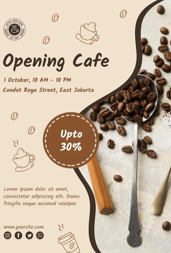 咖啡店开业宣传海报图片(2480x3508)psd模版下载