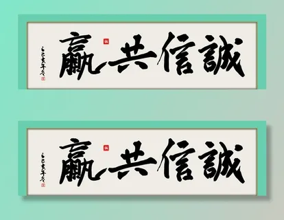 诚信共赢名人字画中式牌匾挂画图片