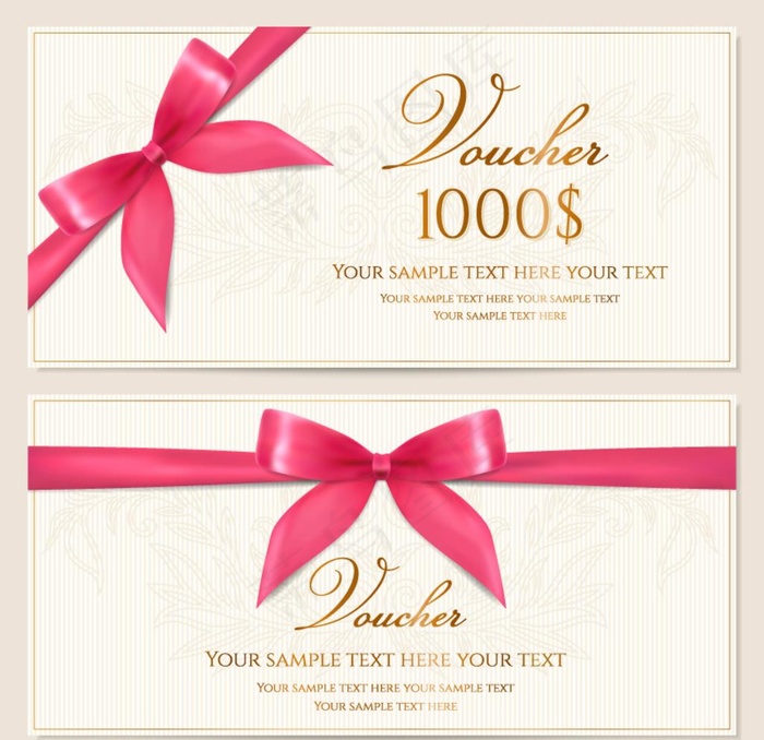 粉色丝带蝴蝶结礼券矢量素材图片