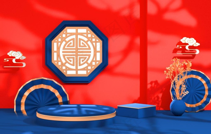 电商海报背景 C4D国风图片
