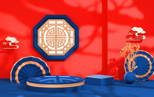 电商海报背景 C4D国风图片