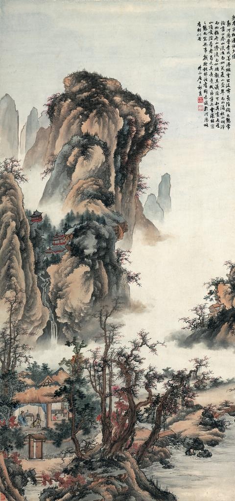 层叠秋山 祁昆玄关画图片