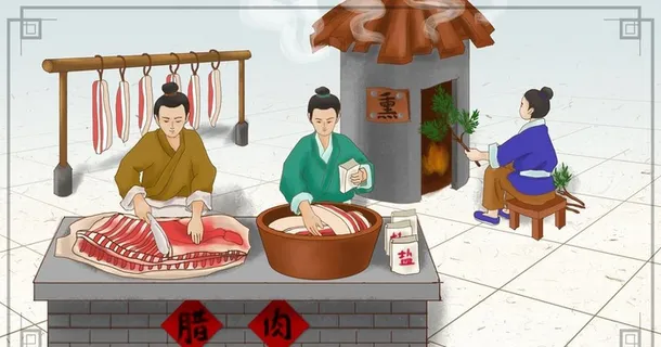 腊肉制作古风复古背景素材图片