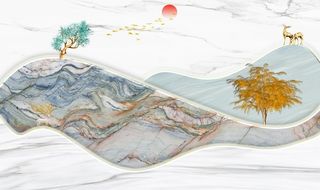 新中式麋鹿山水背景图片