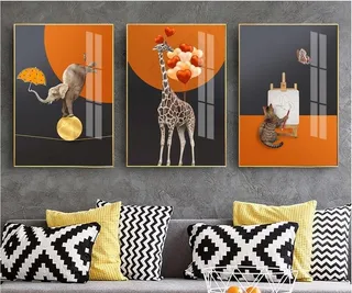 现代轻奢爱马仕橙动物抽象装饰画图片