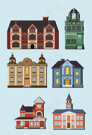 矢量手绘卡通欧式建筑图片