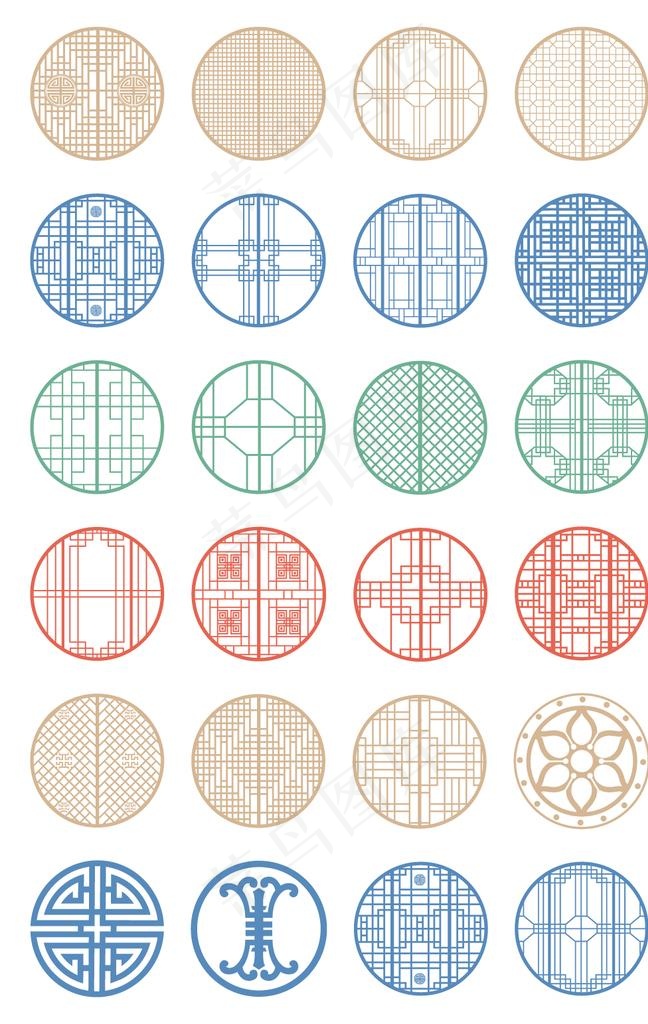 矢量圆形几何窗户花纹图片ai矢量模版下载