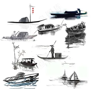 水墨船图片