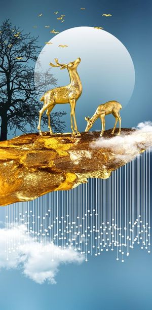 抽象麋鹿山水装饰画玄关图片