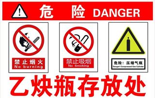 危险 乙炔瓶存放处图片