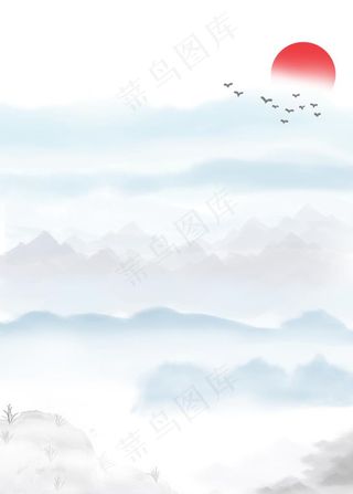 中国风蓝色水墨背景素材图片