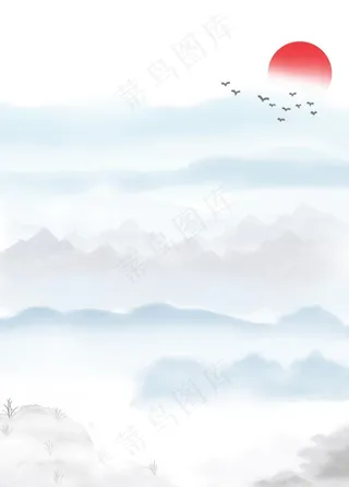 中国风蓝色水墨背景素材图片