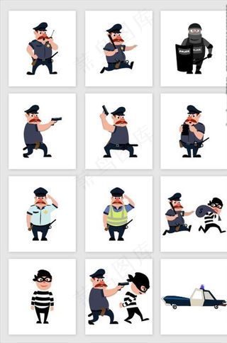 卡通警察抓小偷图片