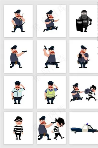 卡通警察抓小偷图片