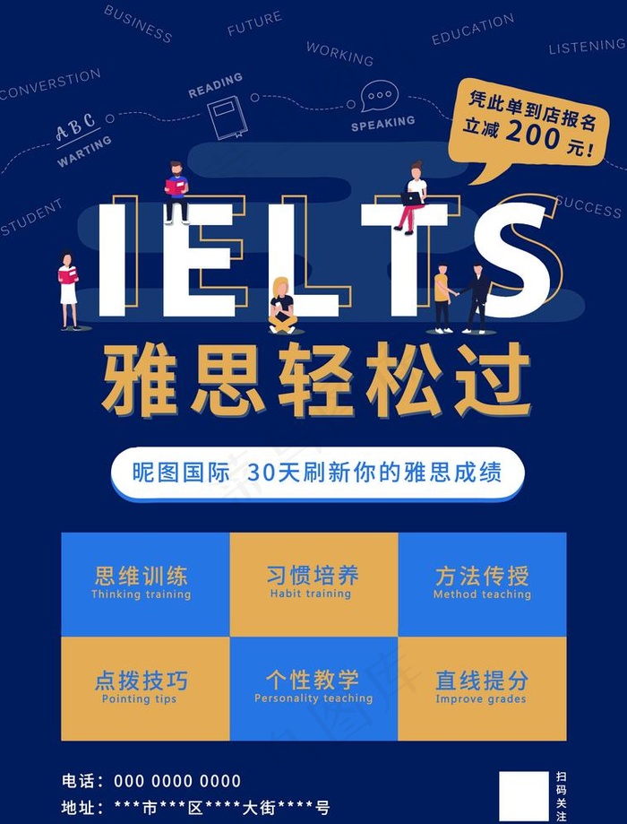出国留学雅思培训宣传单英语图片psd模版下载