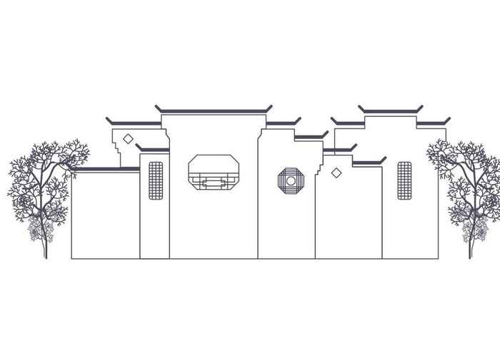 古代房屋插画图片