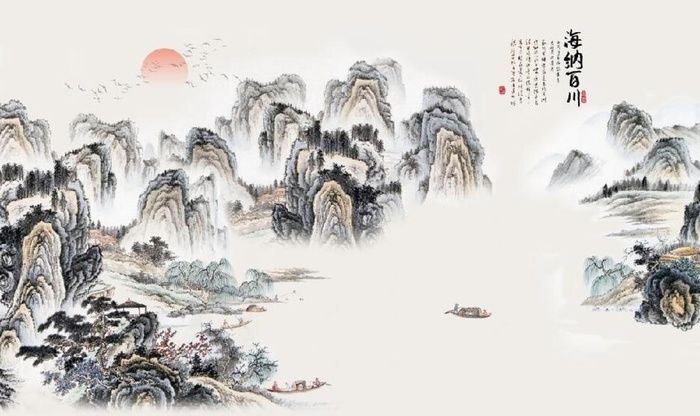 新中式水墨山水国画电视背景墙图片(9071x5669)