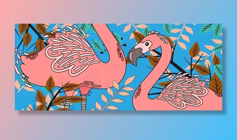 网红火烈鸟时尚围挡墙图片ai矢量模版下载