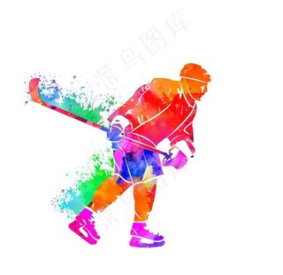 创意冰球运动员炫彩泼墨剪影图片