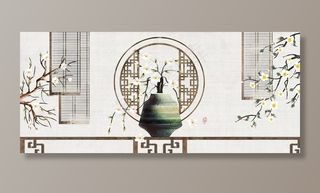 中式室雅兰香花瓶水墨画图片