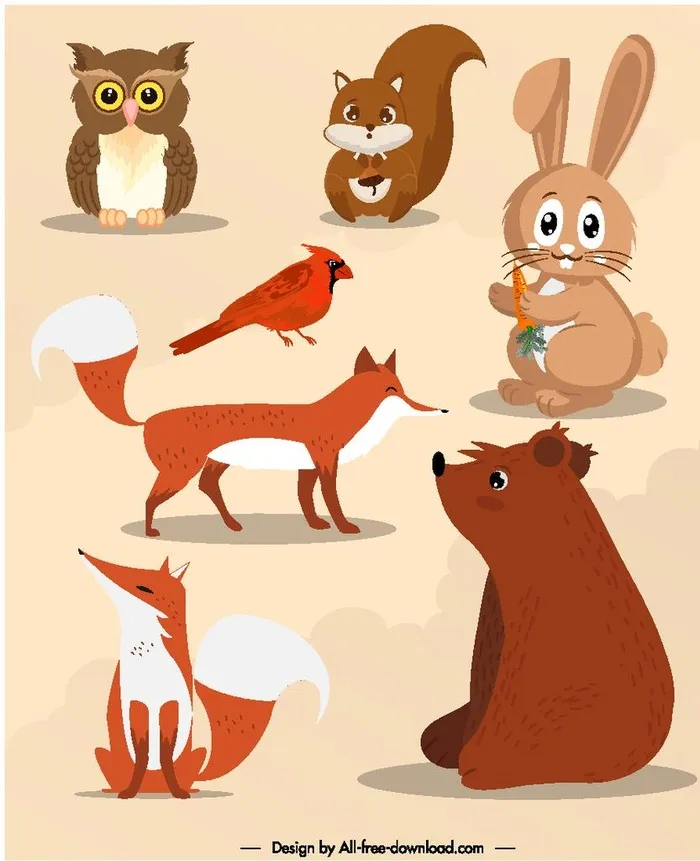 7款可爱秋季动物设计矢量图片ai矢量模版下载