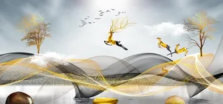 金色麋鹿发财鹿装饰画图片