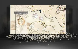 香槟色新中式婚礼迎宾区效果图图片