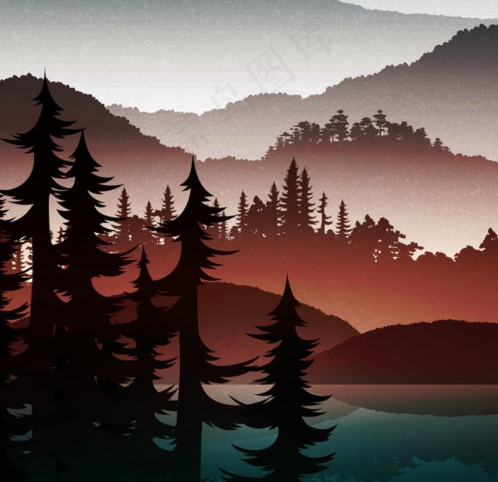 矢量山水画图片