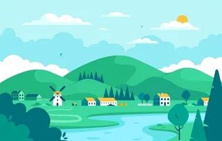 扁平化自然风景创意插画图片