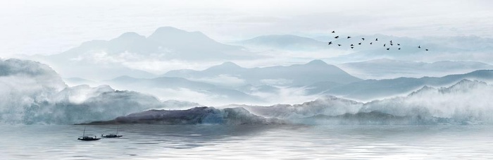 水墨山脉三联挂画装饰画图片