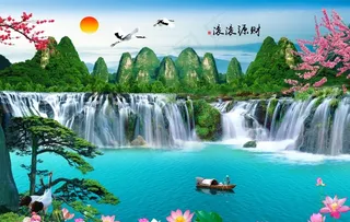 山水风景财运滚滚山水风景画背景图片