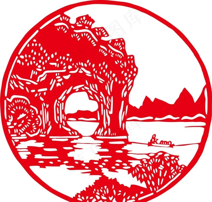 桂林象鼻山剪纸图片ai矢量模版下载