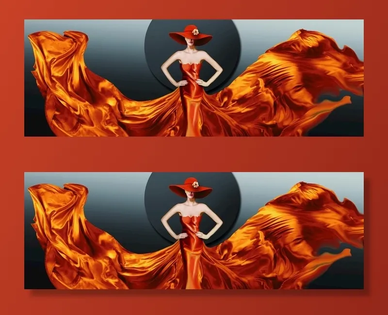 人物艺术红裙美女装饰画图片(9449x3543)