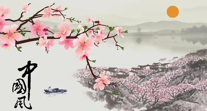 中国风桃花图片(4134x2362)psd模版下载