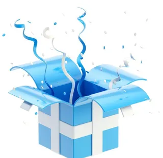 蓝色礼物盒的礼花丝带图片