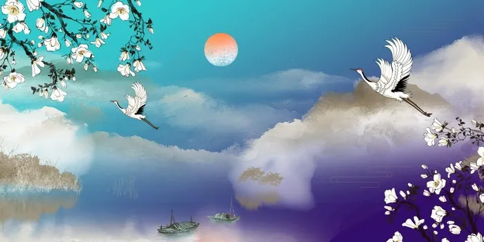 抽象山水画背景图片(3900x2080)psd模版下载