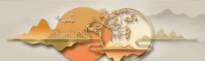 麋鹿金色山水图片