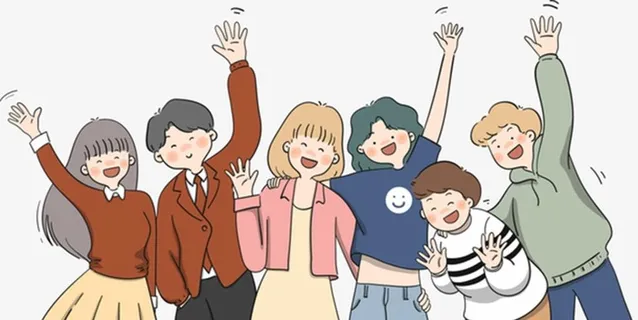 手绘挥舞卡通人物图片