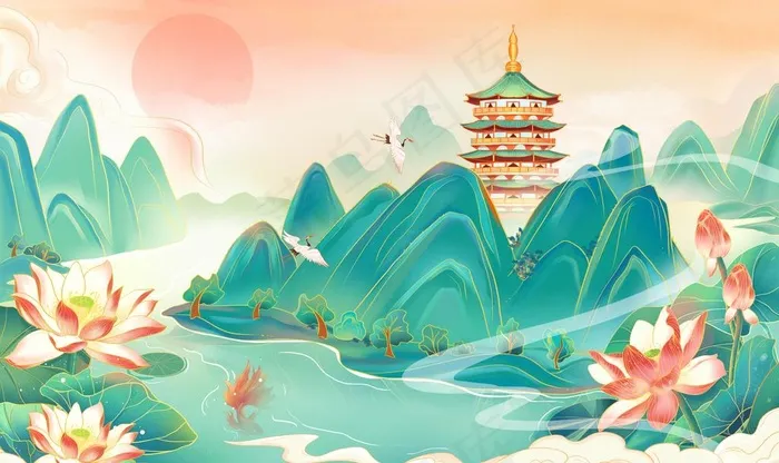 国潮山水图片