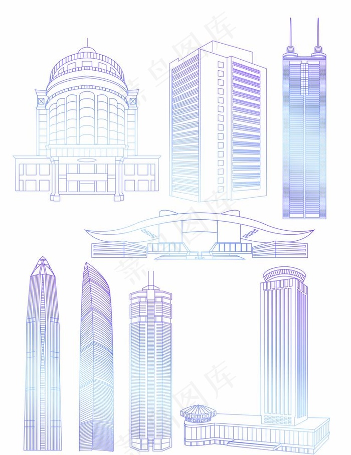 深圳地标标志性建筑装饰线稿图片ai矢量模版下载