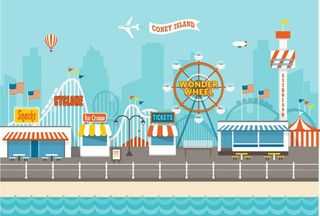 扁平化游乐园小商店风景矢量素材图片