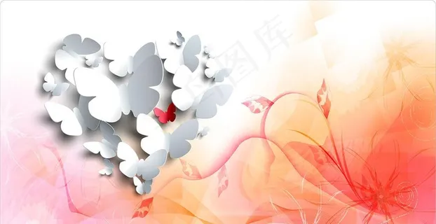 3D立体心形蝴蝶折纸背景素材图片