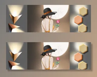 抽象美女几何图形装饰画图片