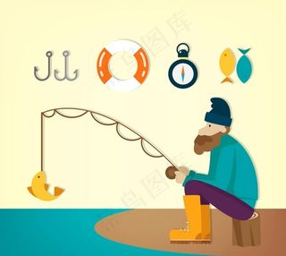 钓鱼的男子矢量图片