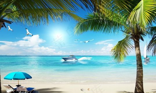 地中海风景沙滩背景墙图片