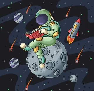 读书的宇航员图片