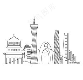 手绘广州城市建筑线稿图片