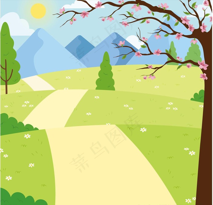 风景山水春天矢量创意素材图片