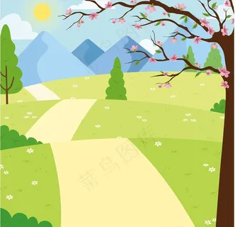 风景山水春天矢量创意素材图片
